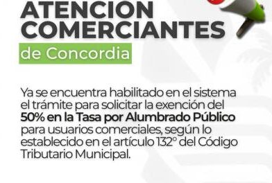 ÚLTIMOS DÍAS PARA SOLICITAR LA EXENCIÓN DEL 50% EN LA TASA POR ALUMBRADO PÚBLICO PARA COMERCIOS